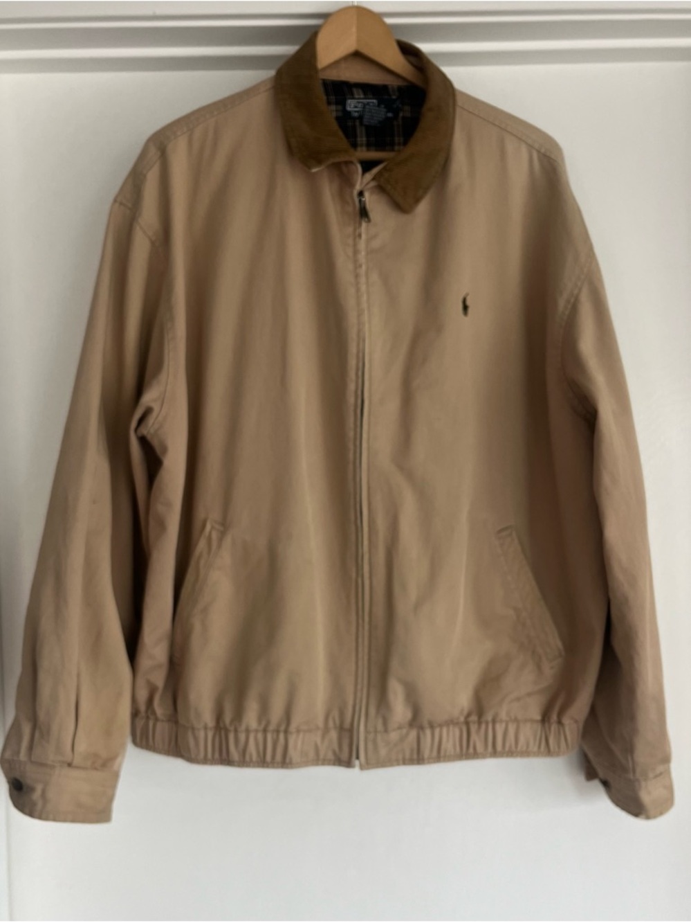 Ralph Lauren 1990s Tan Bomber Jacket with Brown Corduroy Collar